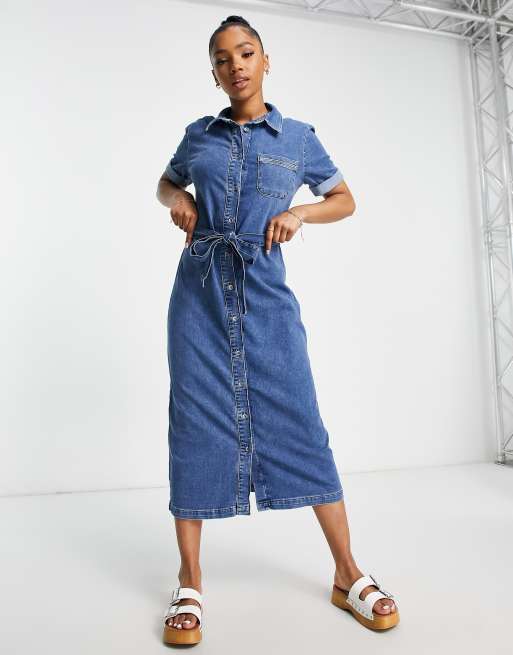 Only Miriam Denim midi jurk met ceintuur