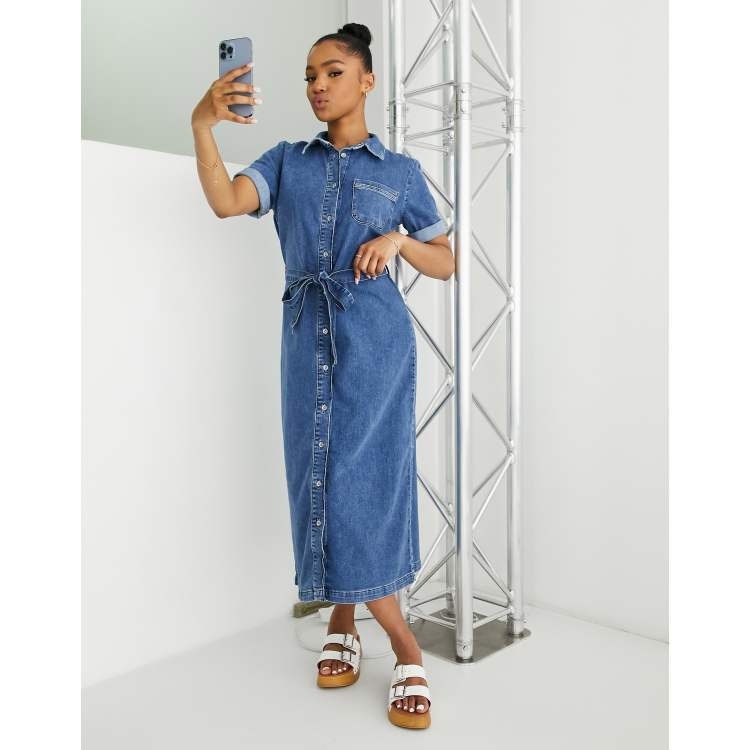 Only Miriam Vestito midi in denim con cintura ASOS