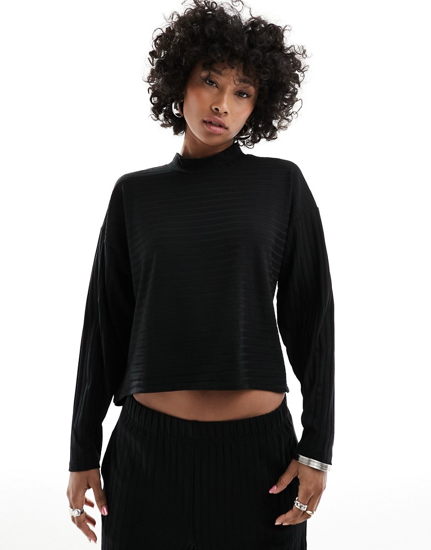 ONLY mock neck ribbed lounge top co-ord in black