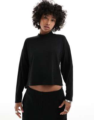 Only Mock Neck Ribbed Lounge Top In Black - Part Of A Set