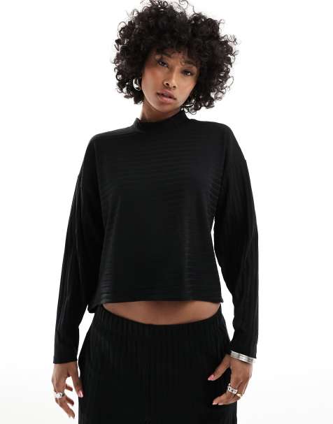 ONLY mock neck ribbed lounge top in black - part of a set - view 1