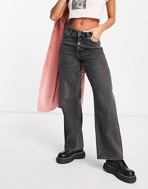  Only Molly exposed wide leg jeans in washed black 