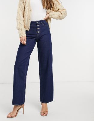 button wide leg jeans