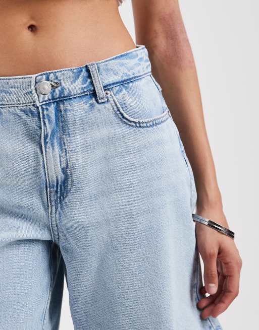 ONLY - Mom shorts ampi a vita medio alta in denim azzurro, 3 di 5