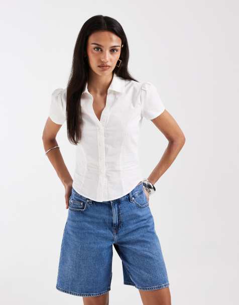 ONLY - Mom shorts ampi a vita medio alta in denim blu medio - view 1