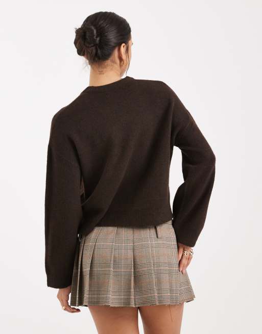 ONLY – Mörkbrun, stickad tröja i relaxed fit, 2 av 4