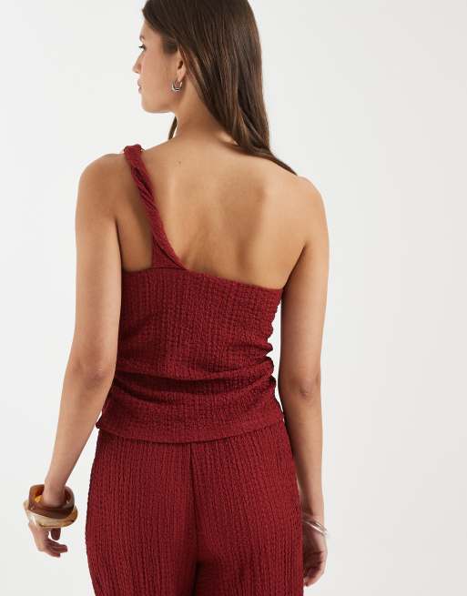 ONLY – Mörkröd, asymmetrisk topp med krinklad textur, del av set, 4 av 4