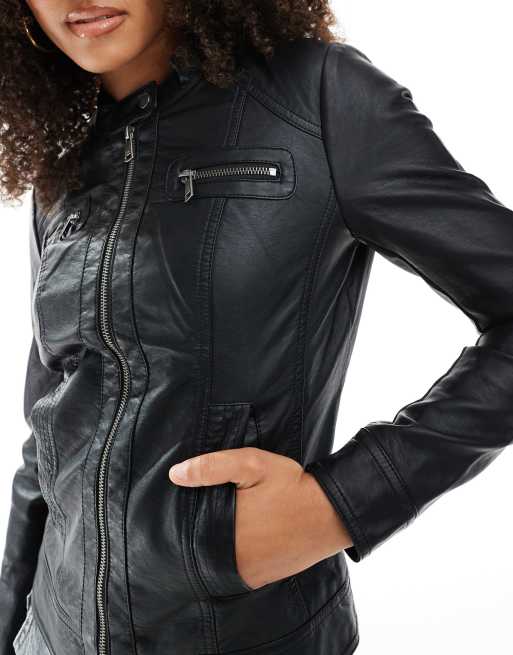Only – Motorradjacke aus Kunstleder in Schwarz ASOS