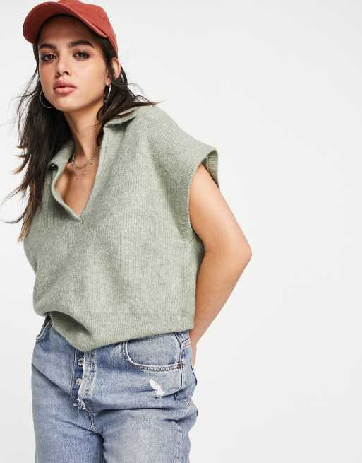 Only - Mouwloze gebreide polotop in lichtgroen