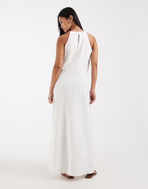 ONLY - Mouwloze maxi jurk van linnenmix in wit, 4 van 4