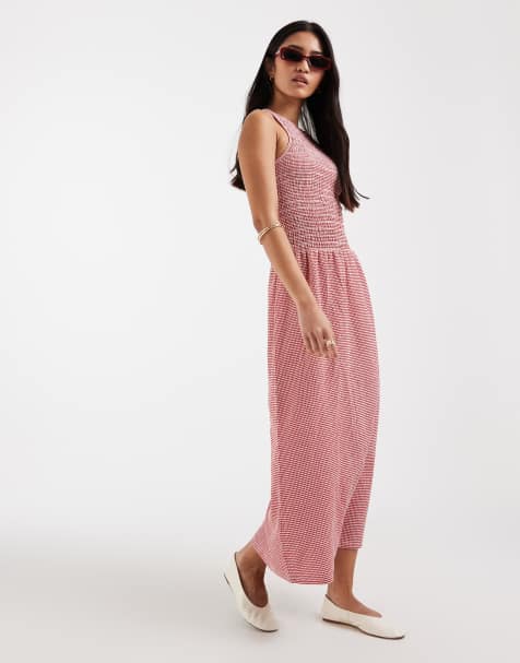 ONLY - Mouwloze midaxi smockjurk met gingham ruit in rood - view 1