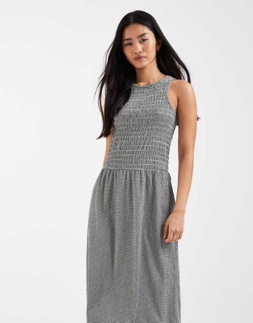 ONLY - Mouwloze midaxi smockjurk met gingham ruit in zwart, 2 van 4