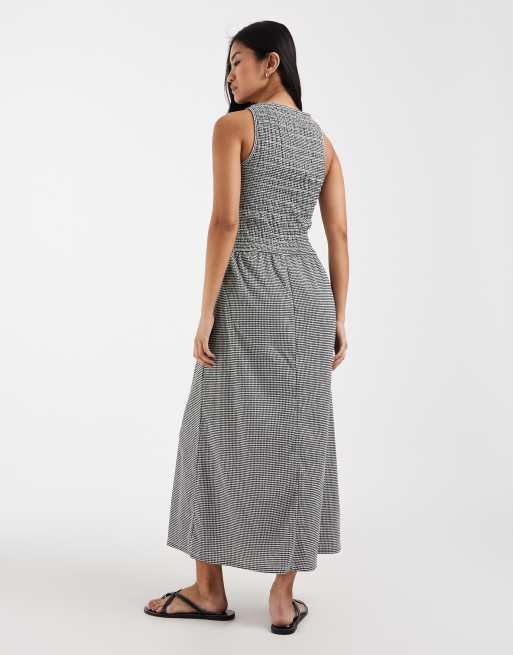 ONLY - Mouwloze midaxi smockjurk met gingham ruit in zwart, 4 van 4