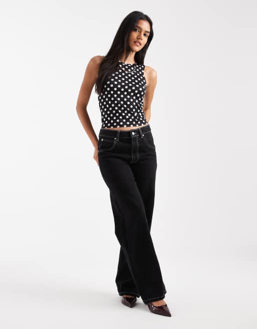 ONLY - Mouwloze top in zwart met witte stippen, 2 van 4