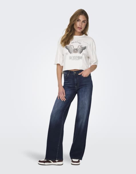 ONLY - Mørkeblå jeans i denim med vide ben - view 1