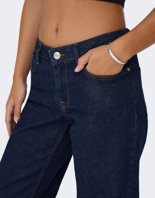 ONLY - Mørkeblå jeans i denim med vide ben, 6 af 7