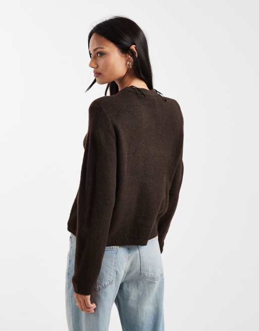 ONLY - Mørkebrun cardigan med rund hals, 3 af 4