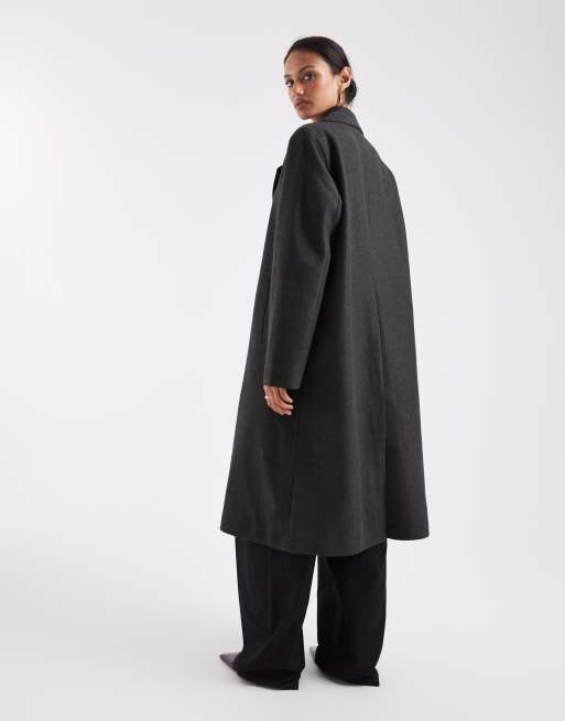 ONLY - Mørkegrå formel oversized longline-frakke i imiteret uld, 4 af 4