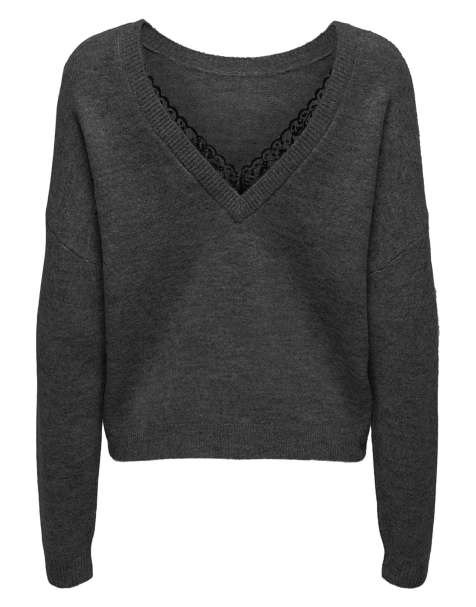 ONLY - Mørkegråmeleret strikket pullover-trøje - view 1