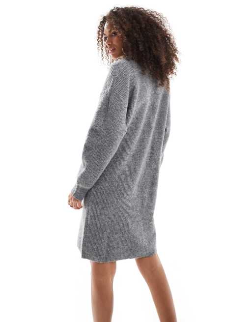 ONLY - Mørkegråmeleret sweater-midikjole med halv lynlås, 4 af 4
