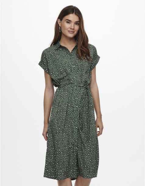 ONLY - Mørkegrøn skjortekjole med mønster - view 1