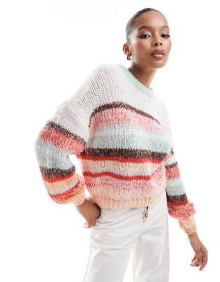 multi stripe knitted sweater in orange