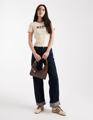 Only Muse Print Shrunken Tee In Neutral