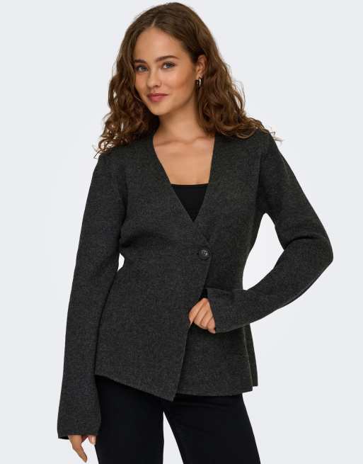 ONLY Myera Life long sleeve one-button cardigan in grey, 4 of 7