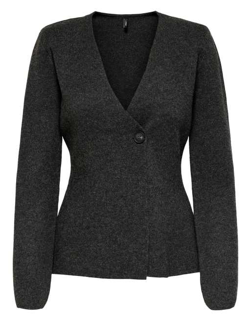 ONLY Myera Life long sleeve one-button cardigan in grey, 6 of 7