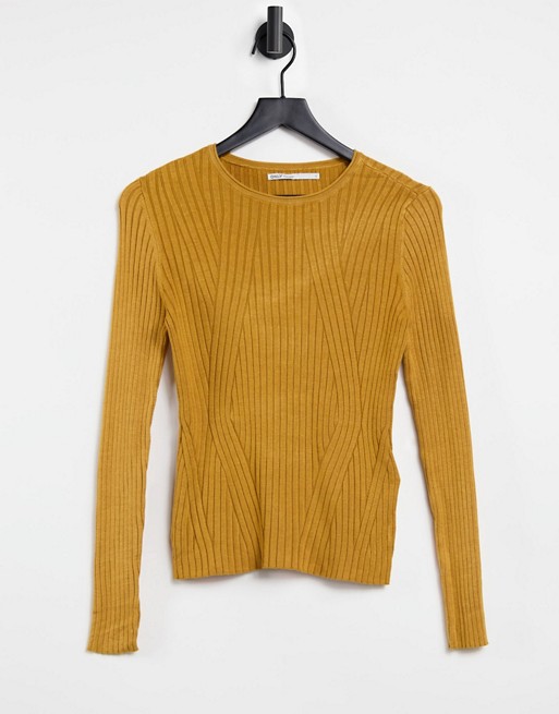 Only Natalia long sleeve rib top in gold