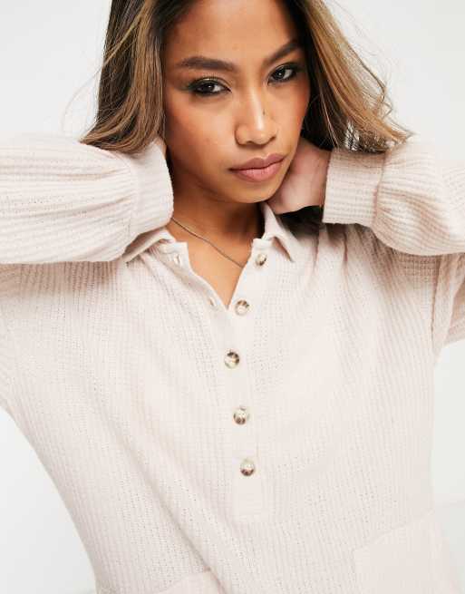 Only - Naturfarvet pyjamas-playsuit med vaffeltekstur - Kun hos ASOS, 2 af 4