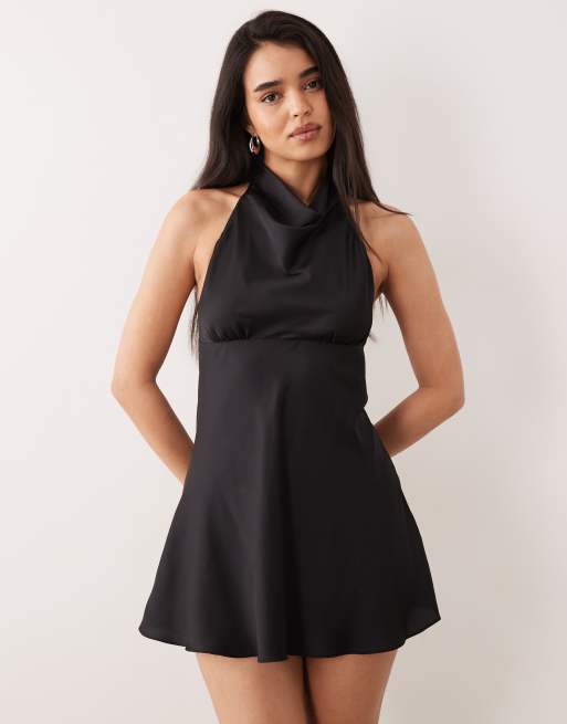 ONLY – Neckholder-Minikleid aus Satin in Schwarz, 4 von 4