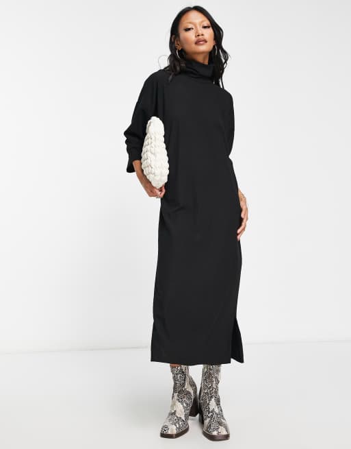 Only Nella 3/4 sleeve roll neck jersey jumper dress in black ASOS