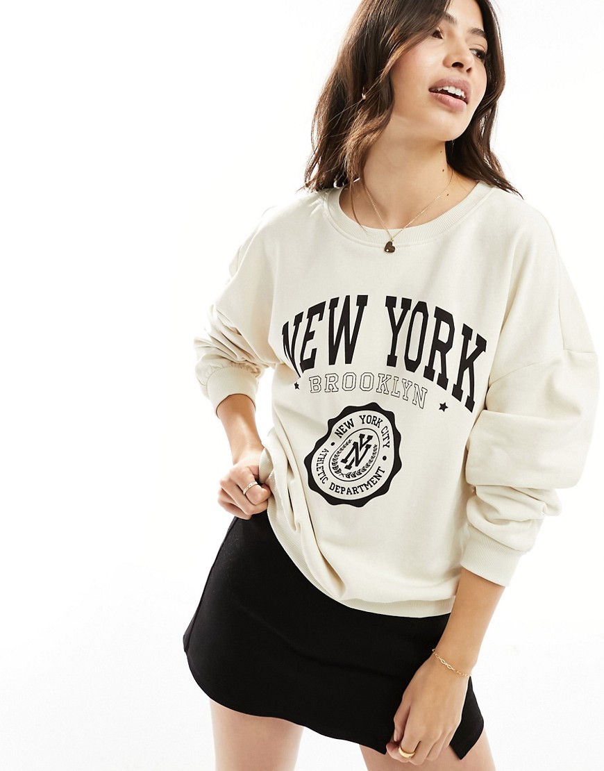 ONLY new york slogan sweatshirt in stone-Neutral