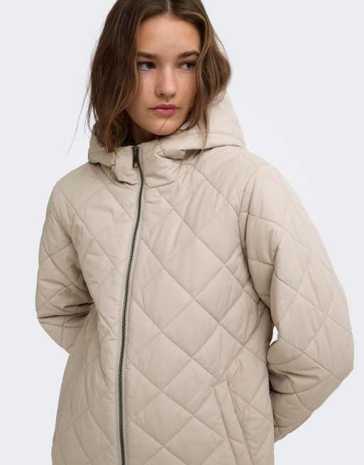 ONLY Newjuliet gewatteerd jack met capuchon in beige, 5 van 7