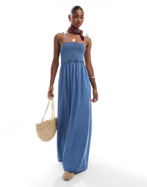 ONLY – Niebieska luźna sukienka jeansowa maxi - view 1