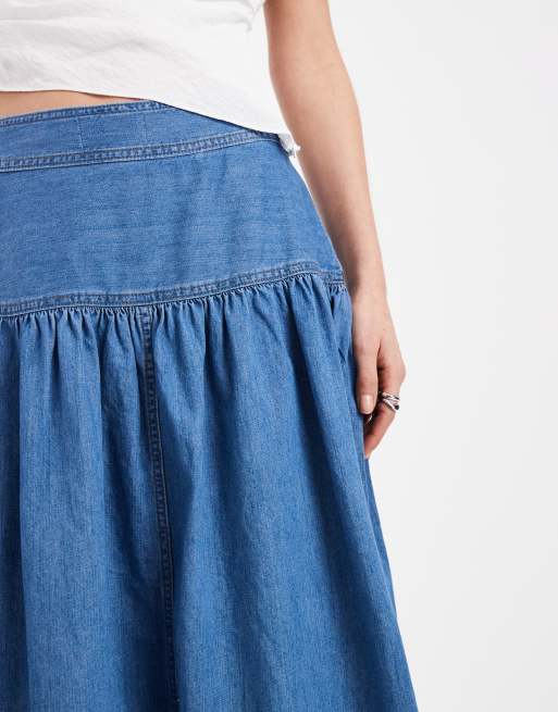 Only – Niebieska spódnica jeansowa maxi z obniżoną talią, 3 z 5