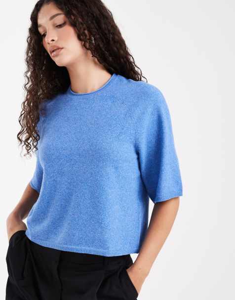 ONLY boxy knitted short sleeve top in blue