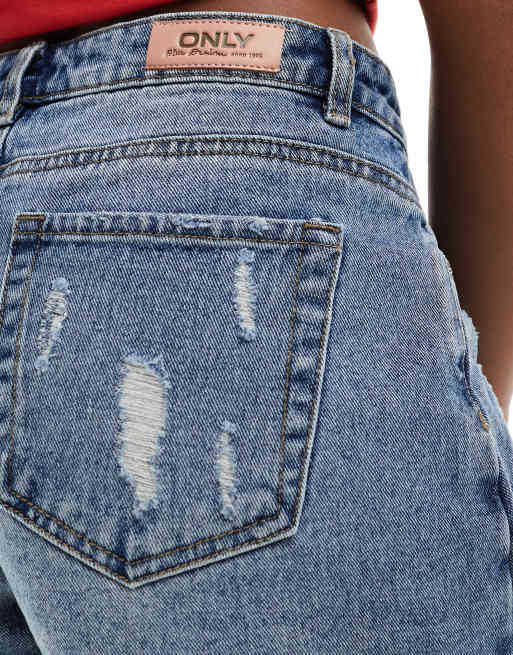 ONLY – Niebieskie jeansowe spódnicospodnie z efektem znoszenia , 5 z 5