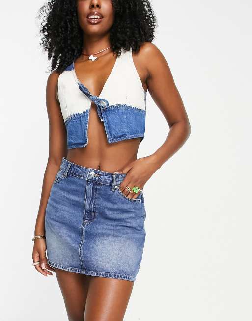 Only Noel a line skirt in medium blue denim