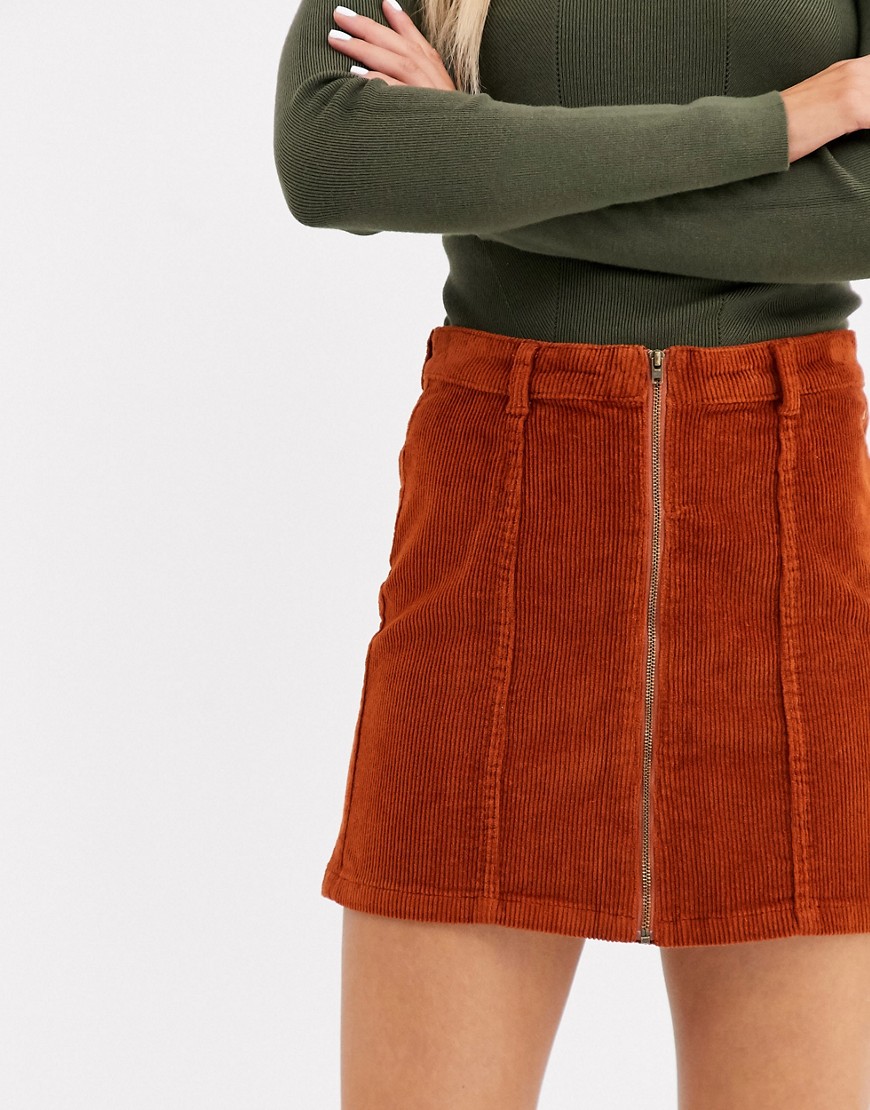Only Nyla corduroy zip front a line skirt-Orange