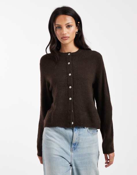 ONLY o-neck cardigan in dark brown - view 1