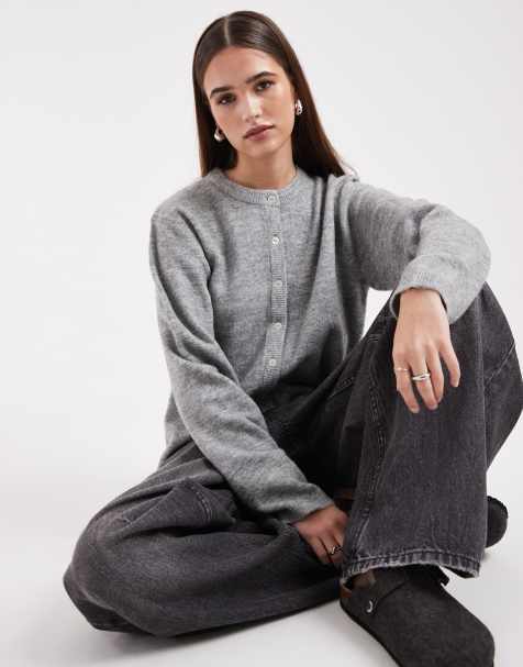 ONLY o-neck cardigan in mid grey