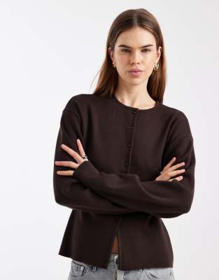 Only O-neck Knit Cardigan In Brown