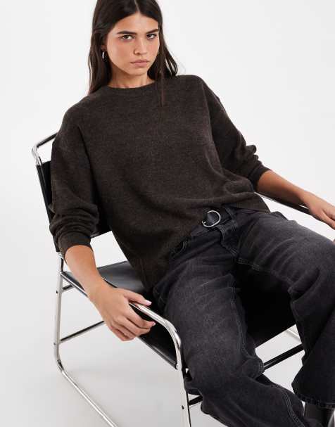ONLY O-neck knit sweater in dark brown - view 1