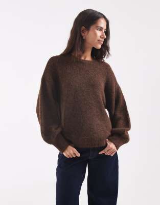Only O-neck Knit Sweater In Brown