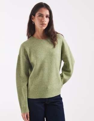 Only O-neck Knit Sweater In Green