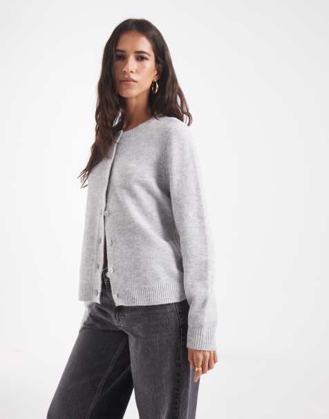 ONLY o-neck knitted cardigan in light grey - view 1