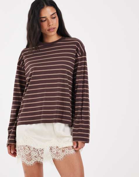 ONLY O-Neck Langarmoberteil mit braunen Streifen - view 1