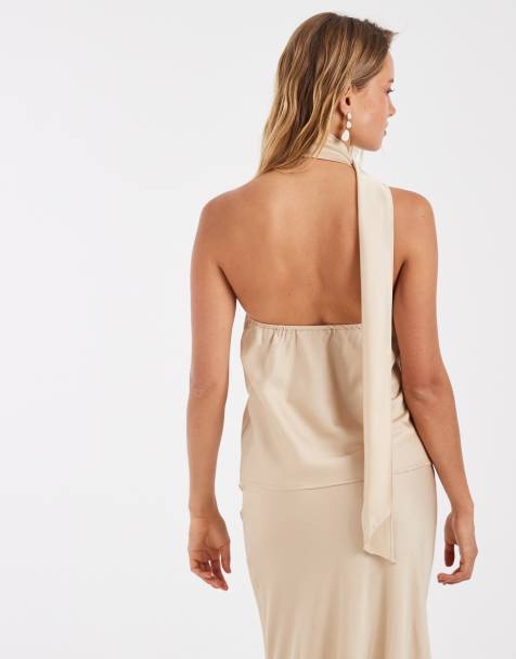 ONLY – Oberteil in Beige mit One-Shoulder-Träger und Schaldetail - view 1